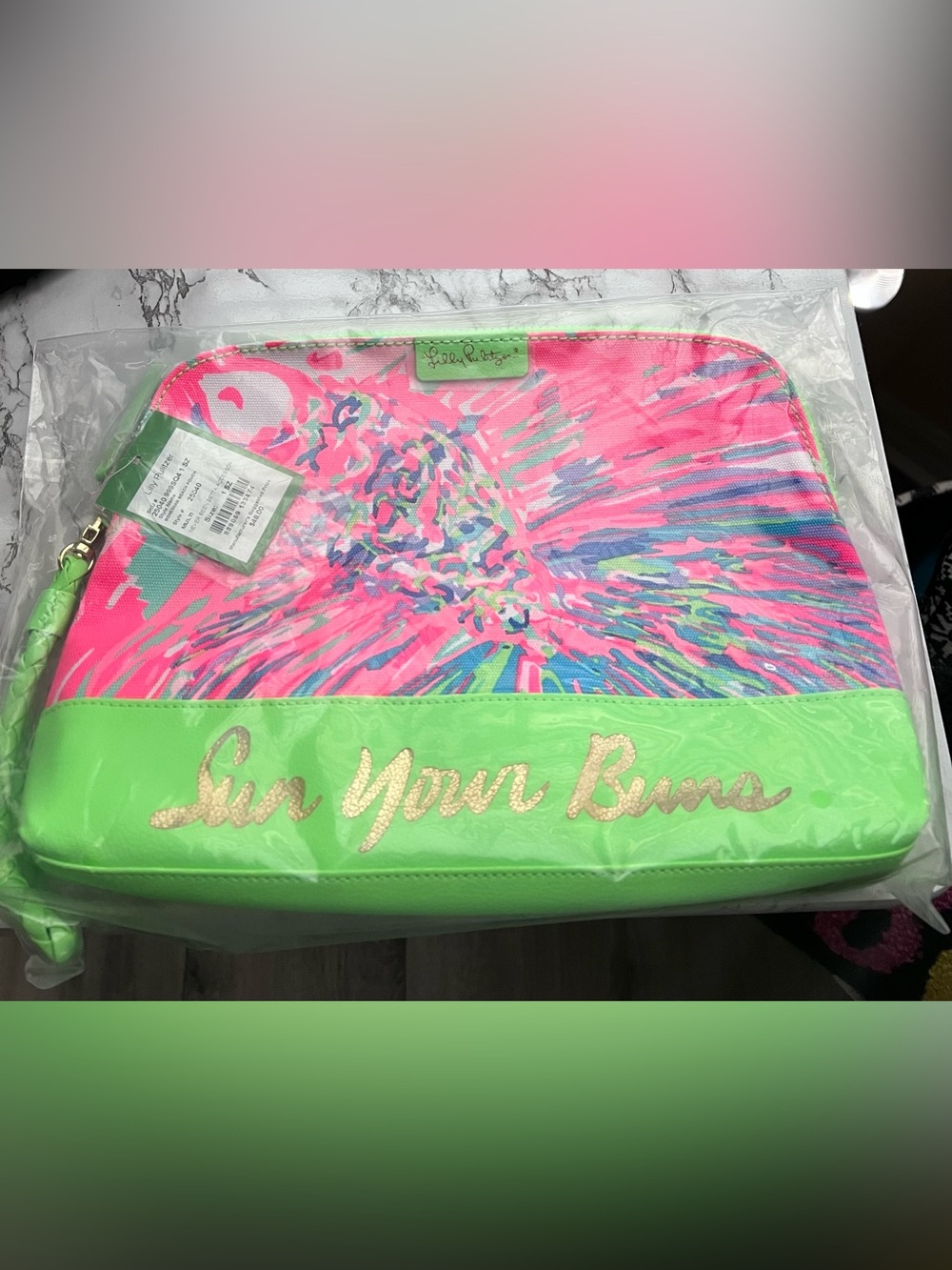Lilly Pulitzer NEVER BEEN BETTA Tropical Canvas Tote with Gold Script